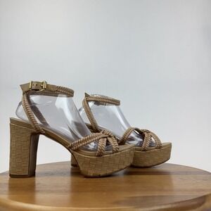 New Womens Schutz Kareena Beige Woven Leather Platform Strappy Sandals Size 11 B